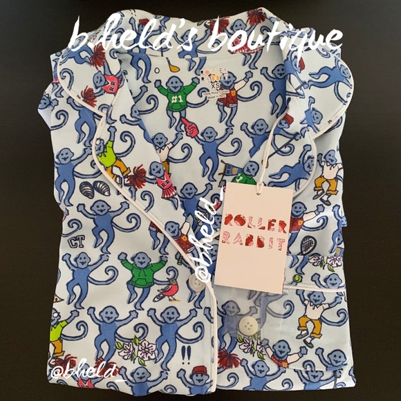 Roller Rabbit Greenwich Monkey Polo Pajamas in Blue Monkey Size XS Brand New NWT - Picture 15 of 16